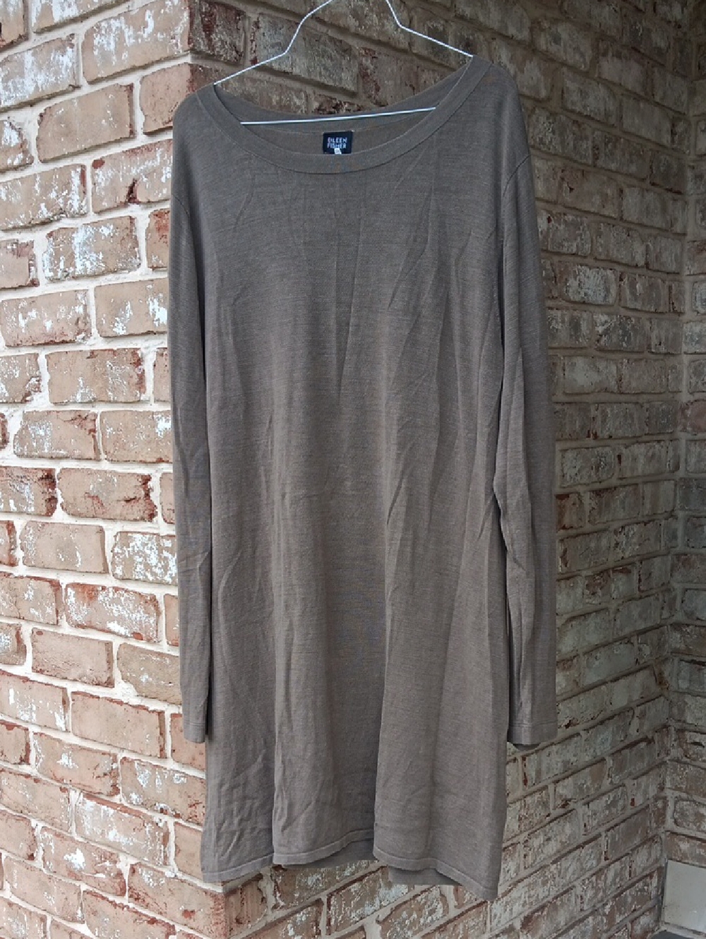 Taupe Silk Long Sleeve Dress